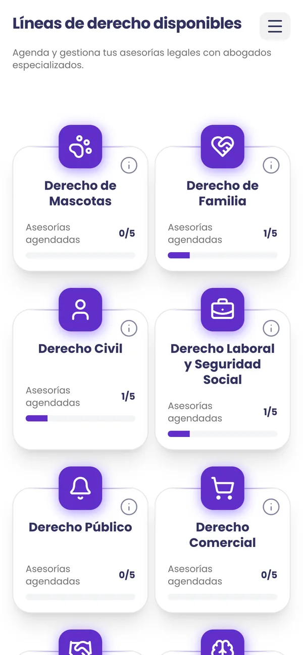 Líneas de derecho disponibles para agendar una asesoría